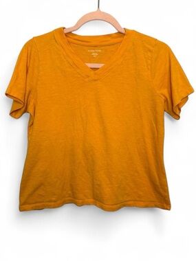 Eileen Fisher Mango Yellow Organic Cotton Slub V Neck Tee Size XS Minimalist